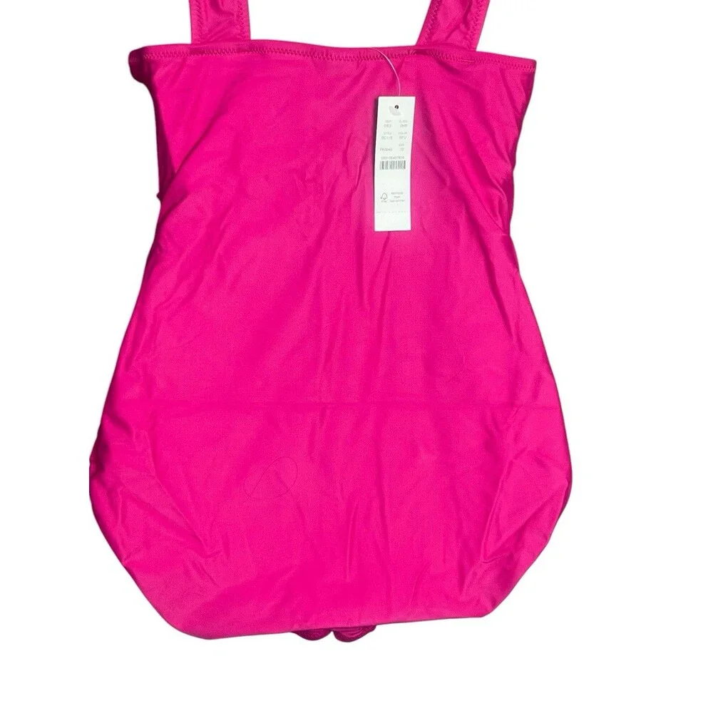 J. Crew NWT Ruched V Neck One Piece Sz 10 Swimsuit Fuchsia BC116 Full Coverage‎